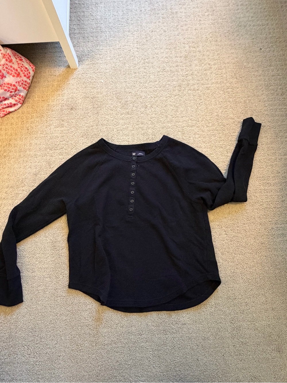 GAP Black Long Sleeve Henley Thermal Top